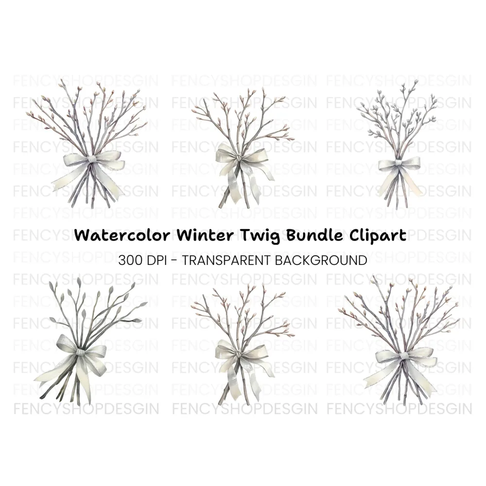 Winter Twig Bouquets Clipart Bundle