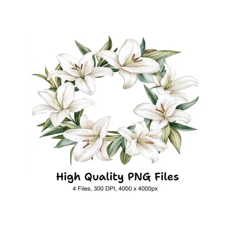Stunning White Lily Wreath Clipart Bundle