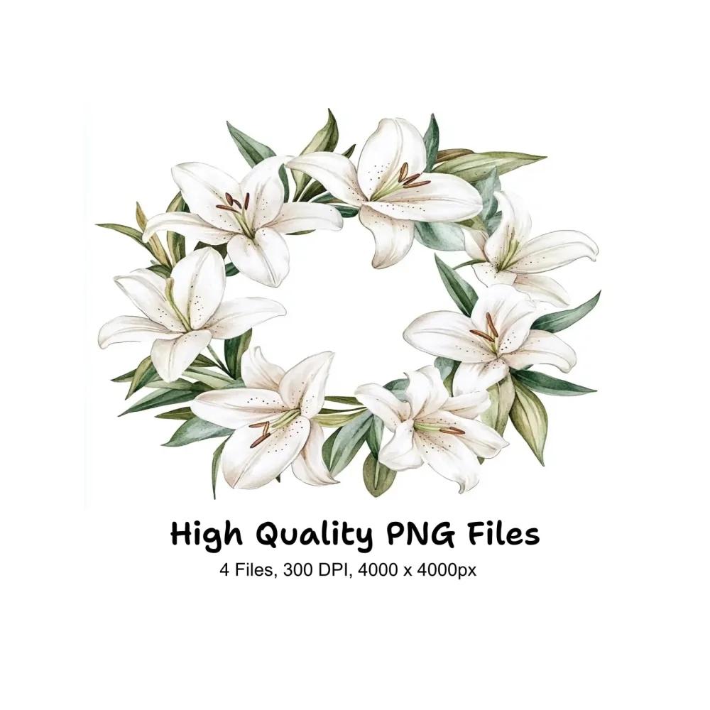 Stunning White Lily Wreath Clipart Bundle
