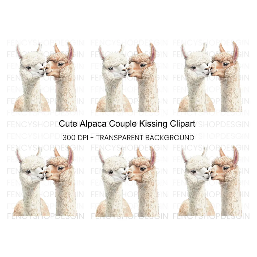 Cute Alpaca Couple Clipart Bundle