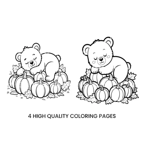 Sleeping Bear on Pumpkins Coloring Books