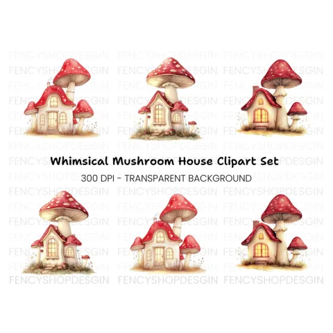 Enchanted Mushroom House Clipart Bundle