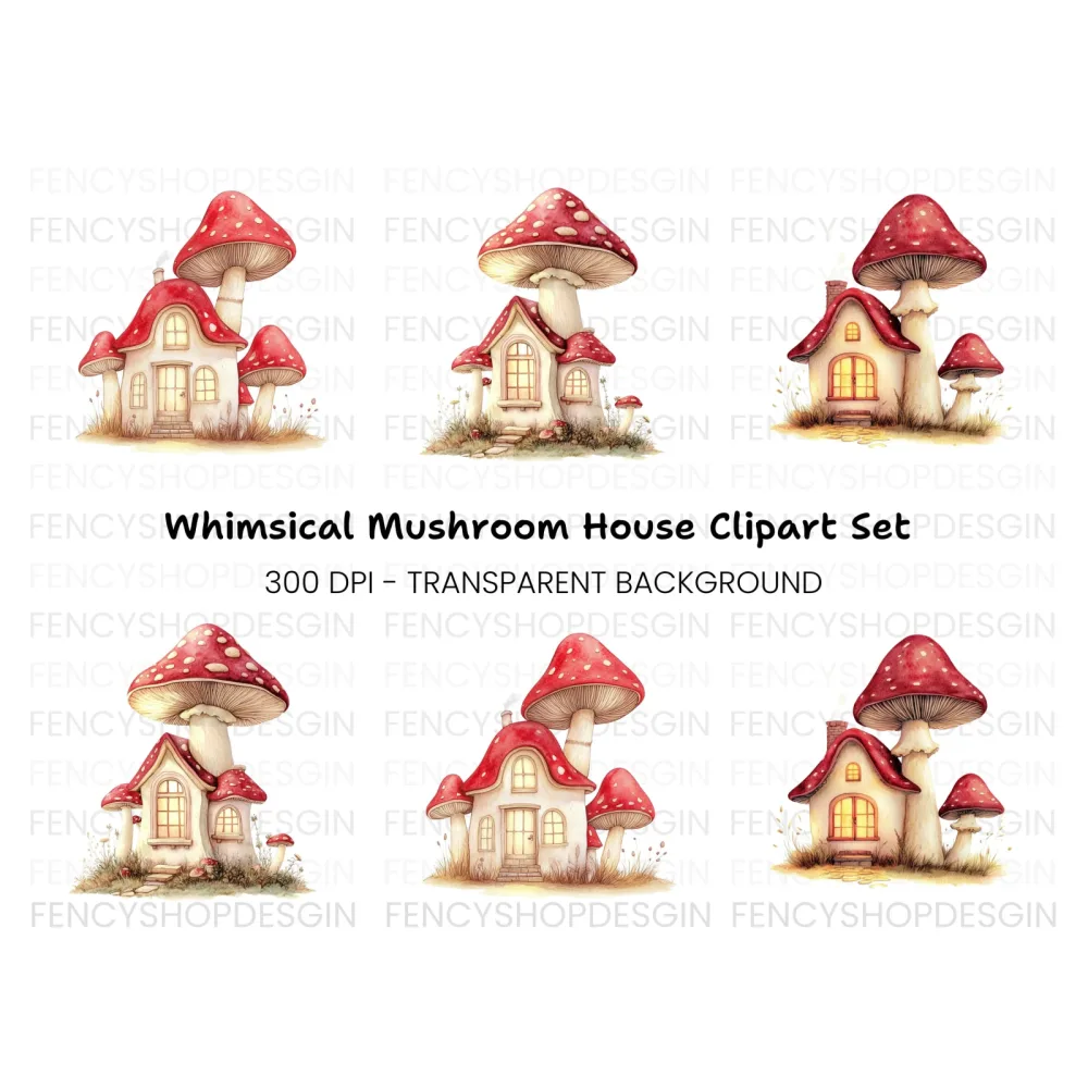 Enchanted Mushroom House Clipart Bundle