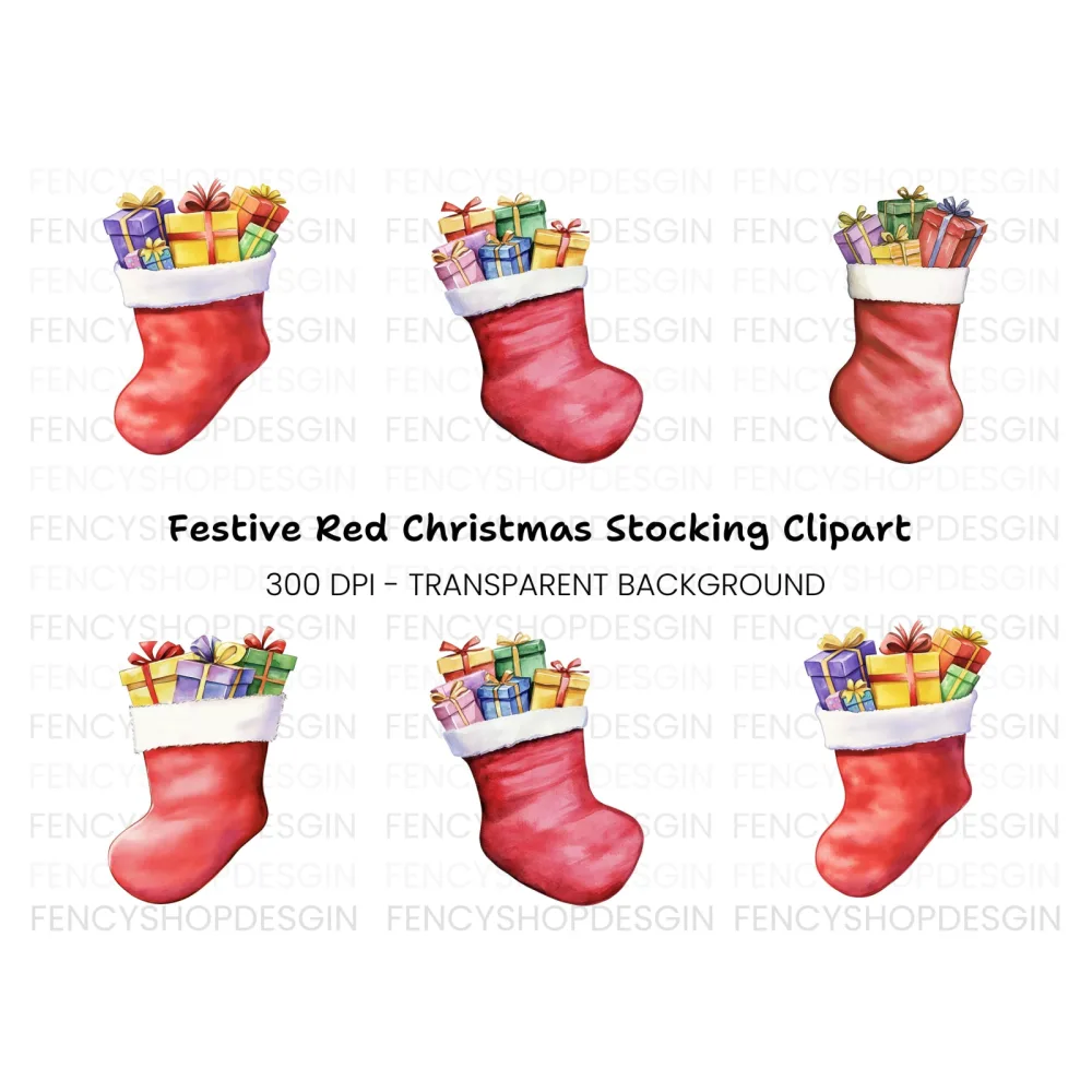 Christmas Stockings with Gifts Clipart Bundle