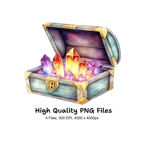 Magical Crystal Treasure Chest Clipart Bundle