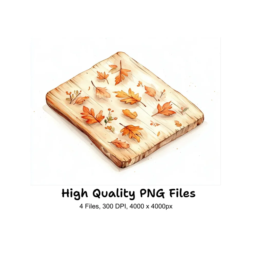 Autumn Leaves Wooden Boards Clipart Bundle