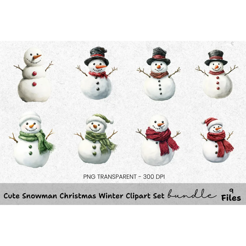 Cute Snowman Christmas Winter Clipart Bundle