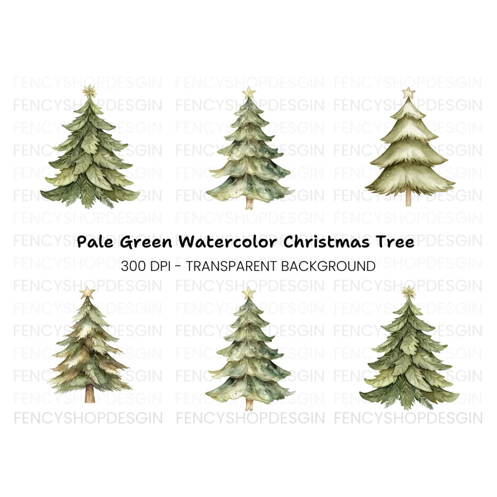 Green Christmas Tree Clipart Bundle