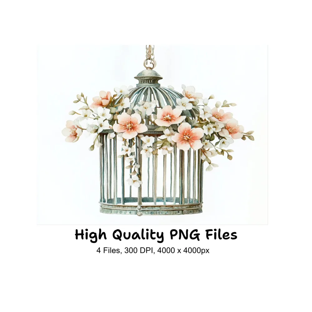 Charming Floral Birdcage Clipart Bundle