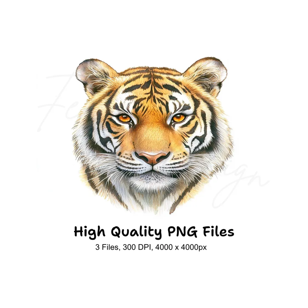 Three Tiger Faces Clipart Bundle