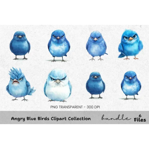 Angry Blue Birds Clipart Bundle