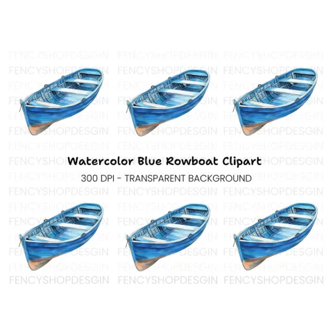 Blue Rowboat Clipart Bundle