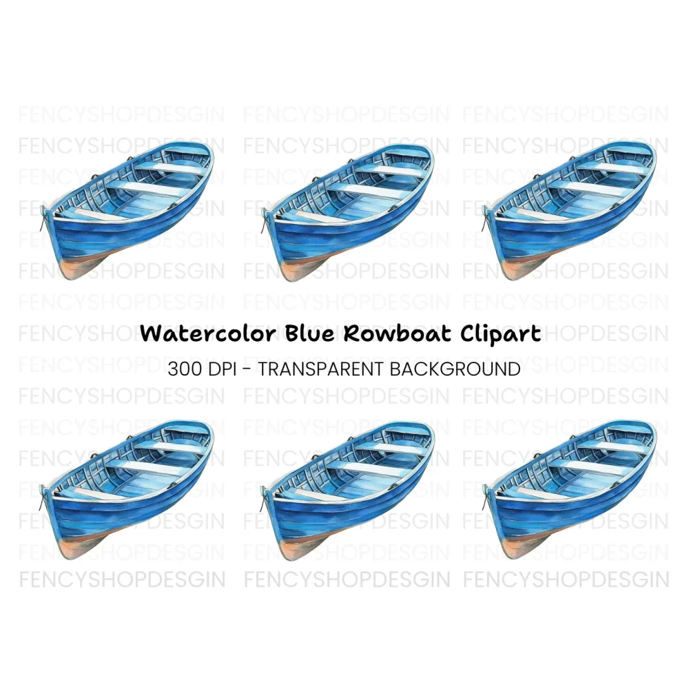 Blue Rowboat Clipart Bundle