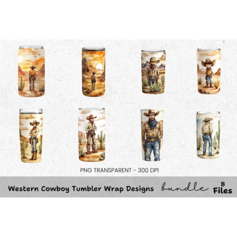 Western Cowboy Tumbler Designs Clipart Bundle