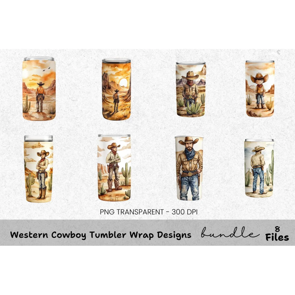 Western Cowboy Tumbler Designs Clipart Bundle