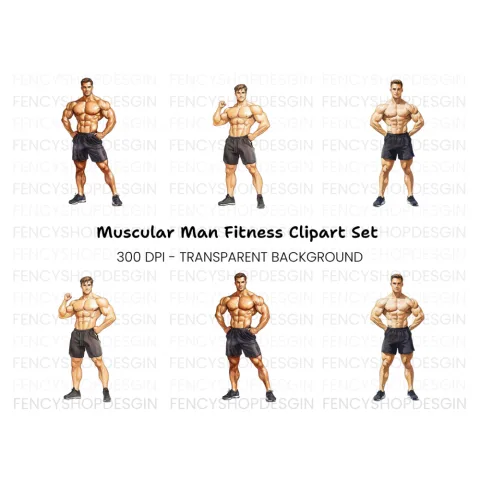 Muscular Men Fitness Clipart Bundle
