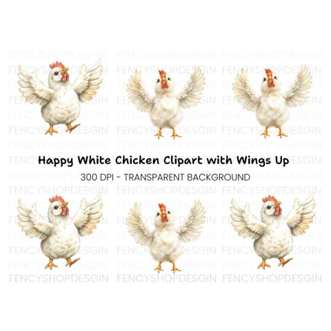 Cute White Chicken Clipart Bundle