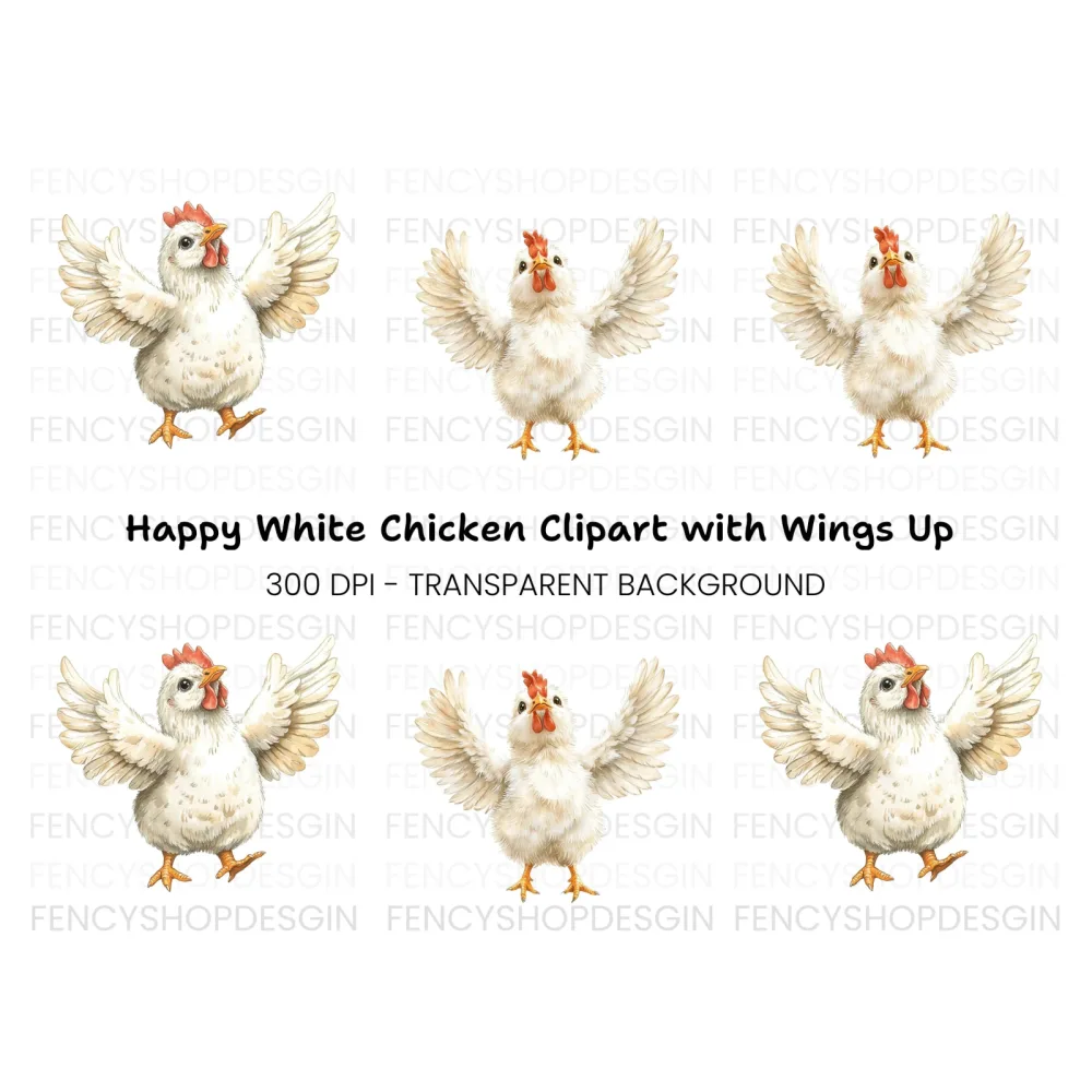 Cute White Chicken Clipart Bundle