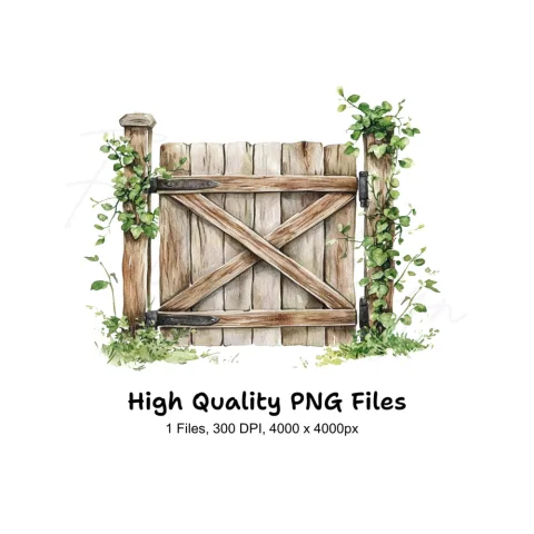 Rustic Wooden Gate with Vines Clipart Bundle