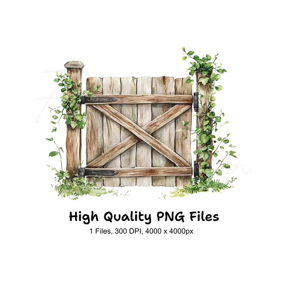 Rustic Wooden Gate with Vines Clipart Bundle