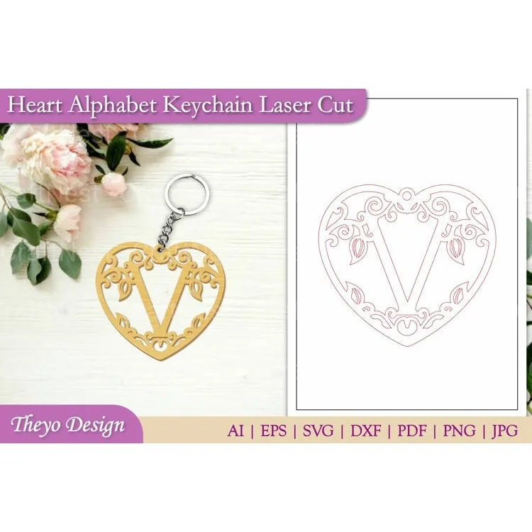 Alphabet Keychain from Heart Alphabet Keychain SVG