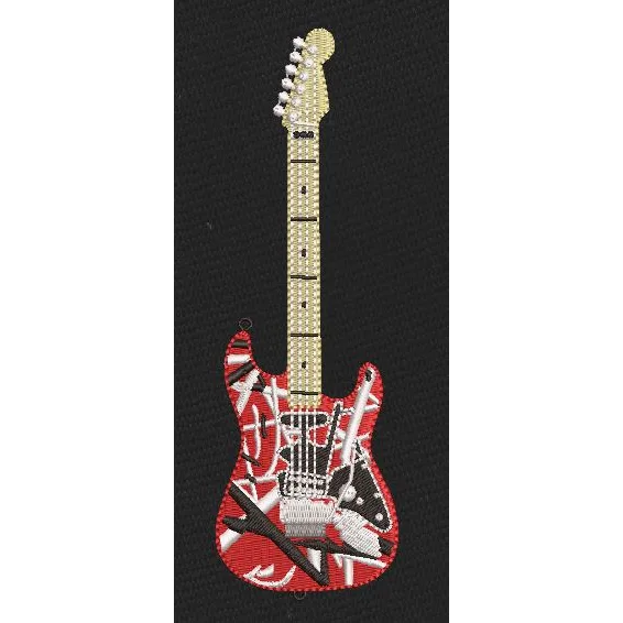 Frankenstein Guitar Red & White Striped Embroidery Design