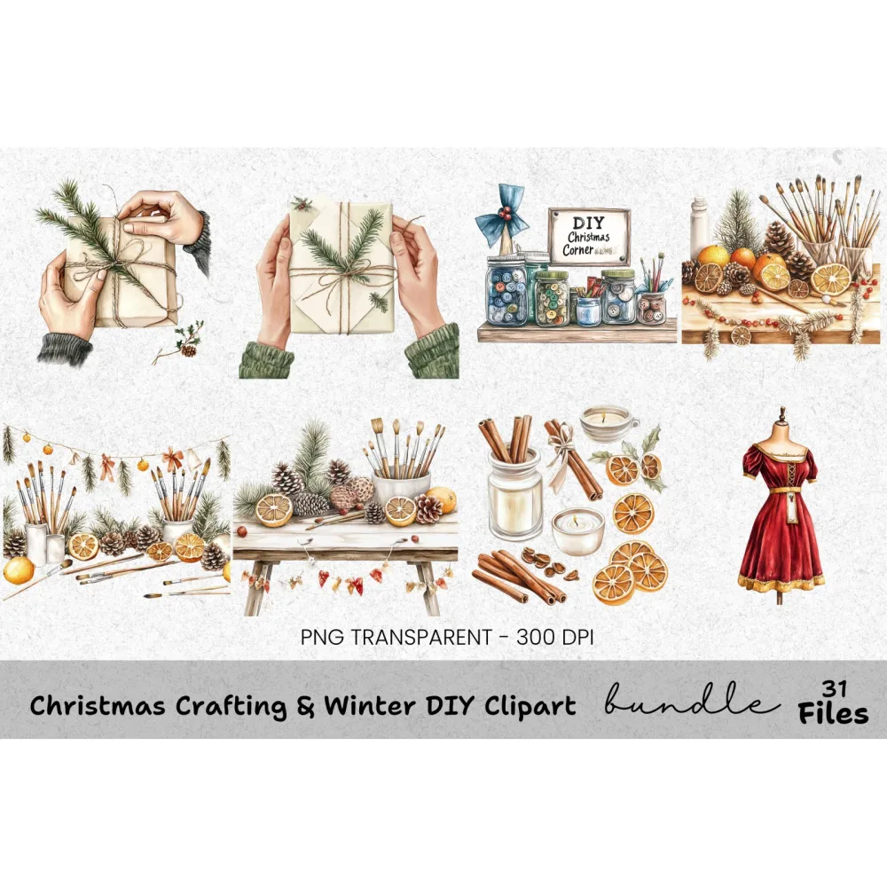 Christmas Crafting Elements Clipart Bundle