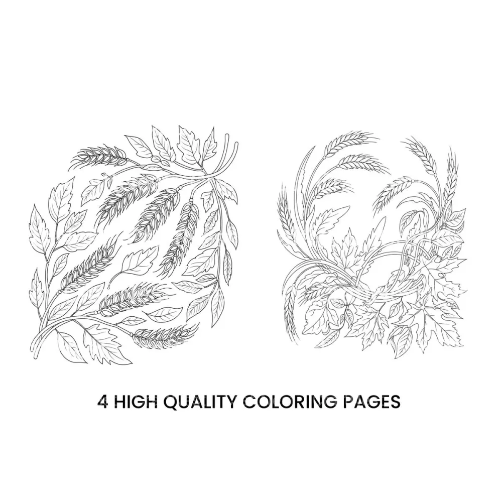 Autumn Harvest Wheat and Leaves Coloring Books