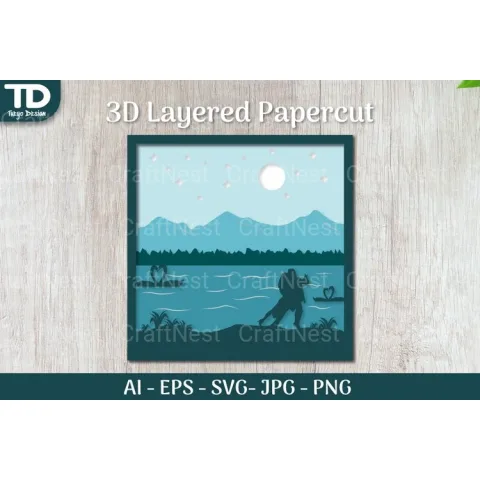Shadow Box Dance Scene Layered Papercut SVG