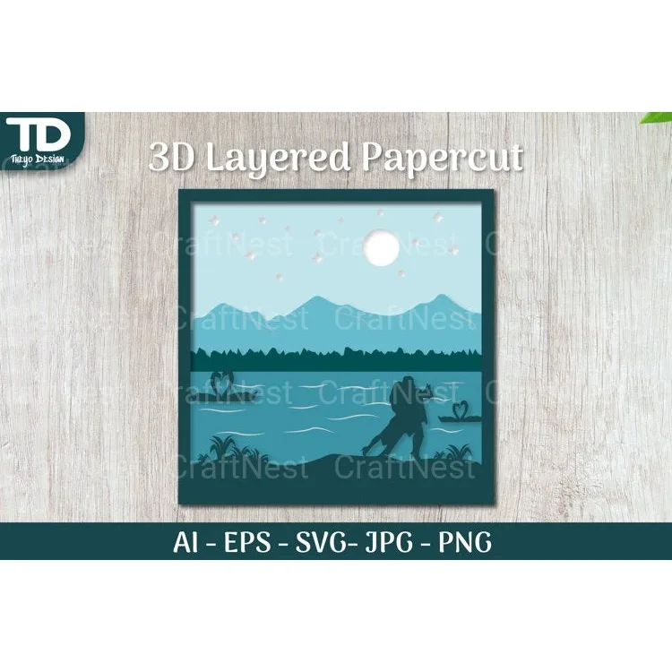 Shadow Box Dance Scene Layered Papercut SVG