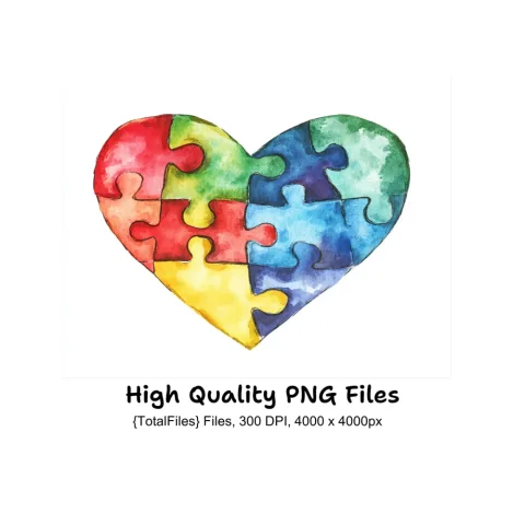 Colorful Puzzle Heart Clipart Bundle