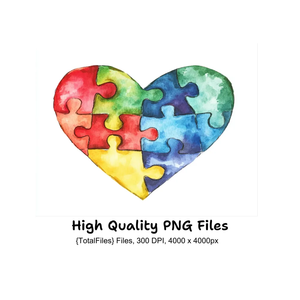 Colorful Puzzle Heart Clipart Bundle