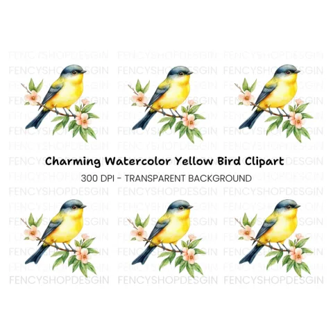 Yellow Bird on Branch Clipart Bundle