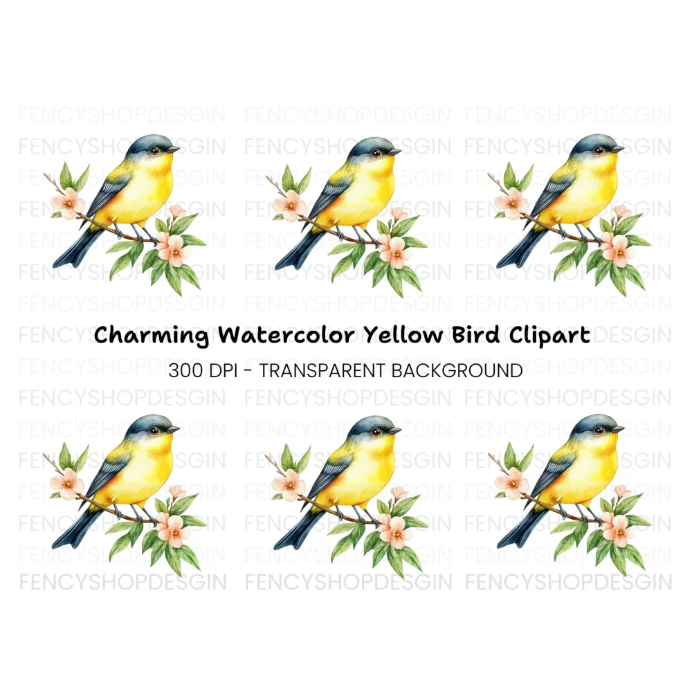 Yellow Bird on Branch Clipart Bundle