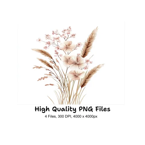 Pampas Grass Floral Clipart Bundle