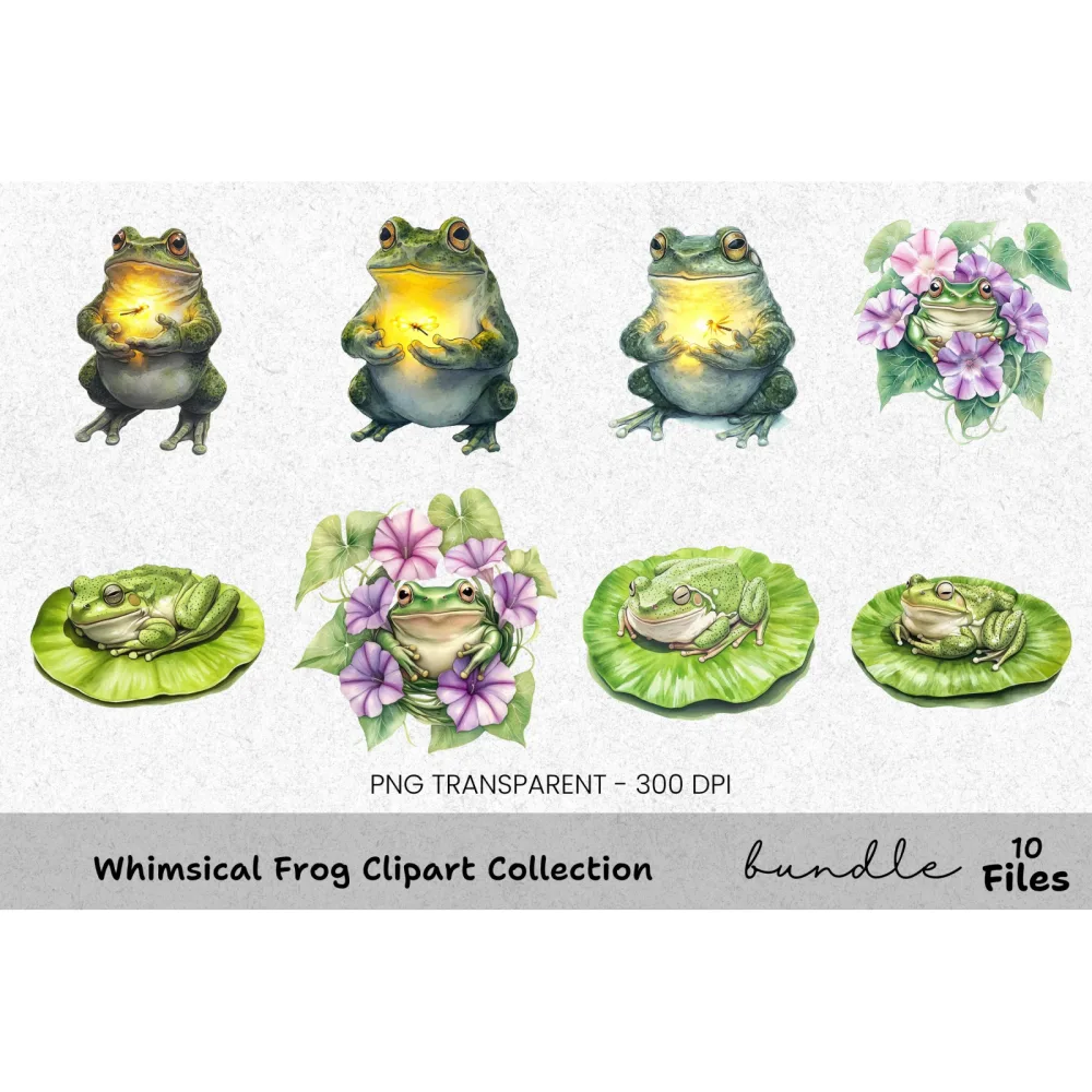 Whimsical Frog Clipart Bundle