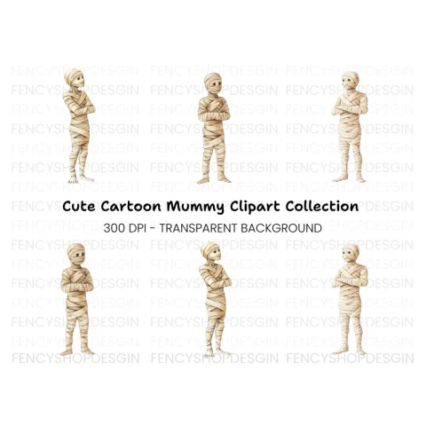 Cute Mummy Halloween Clipart Bundle