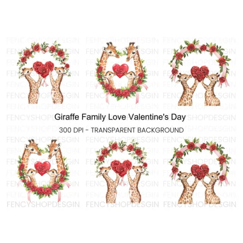 Cute Giraffe Couple Valentine Clipart Bundle