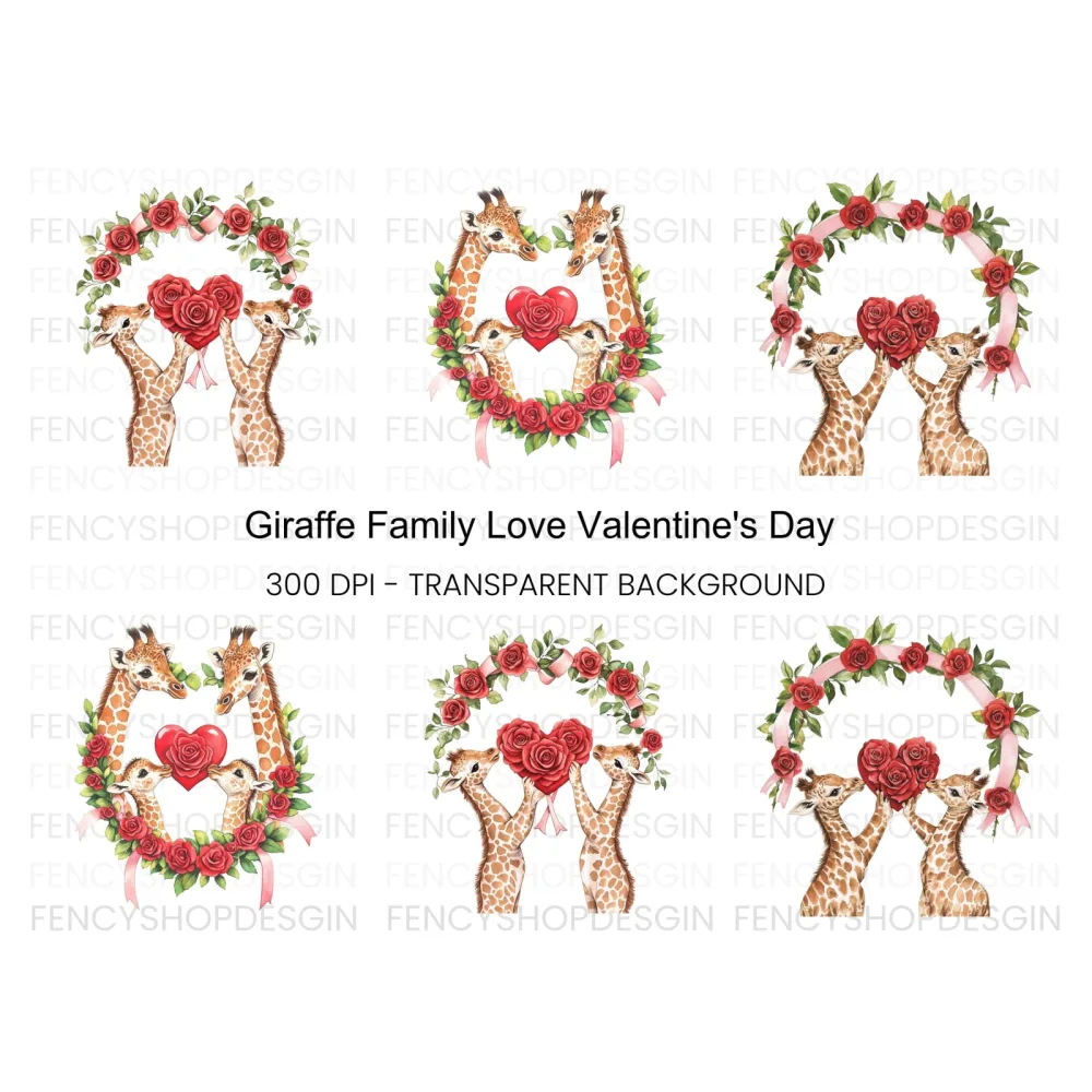 Cute Giraffe Couple Valentine Clipart Bundle
