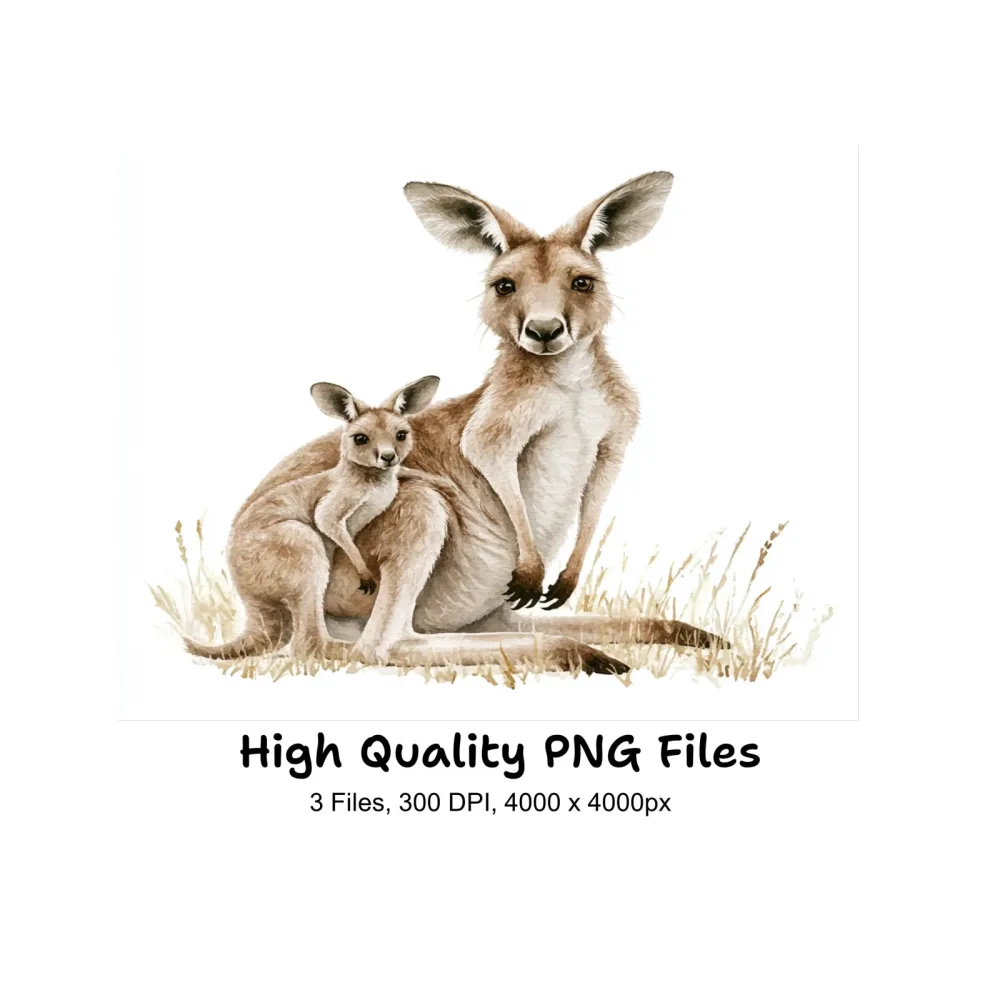 Kangaroo Family Illustration Clipart Bundle
