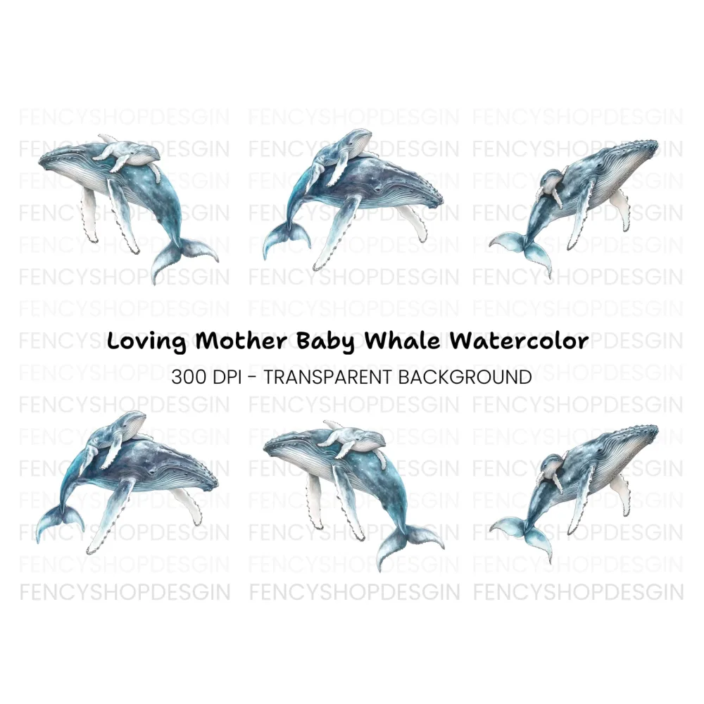 Mother and Baby Humpback Whale Clipart Bundle