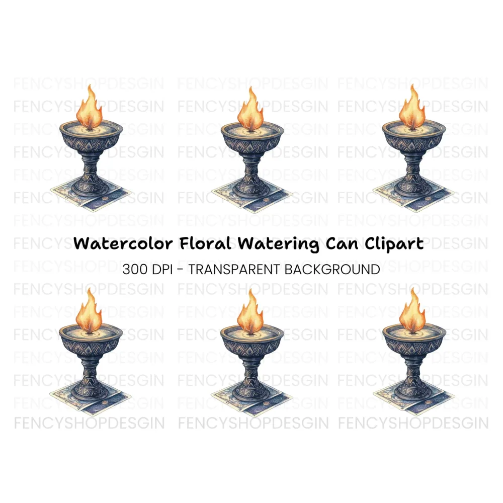 Mystical Fire Chalice with Tarot Cards Clipart Bundle