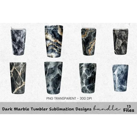 Dark Marble Tumbler Designs Clipart Bundle
