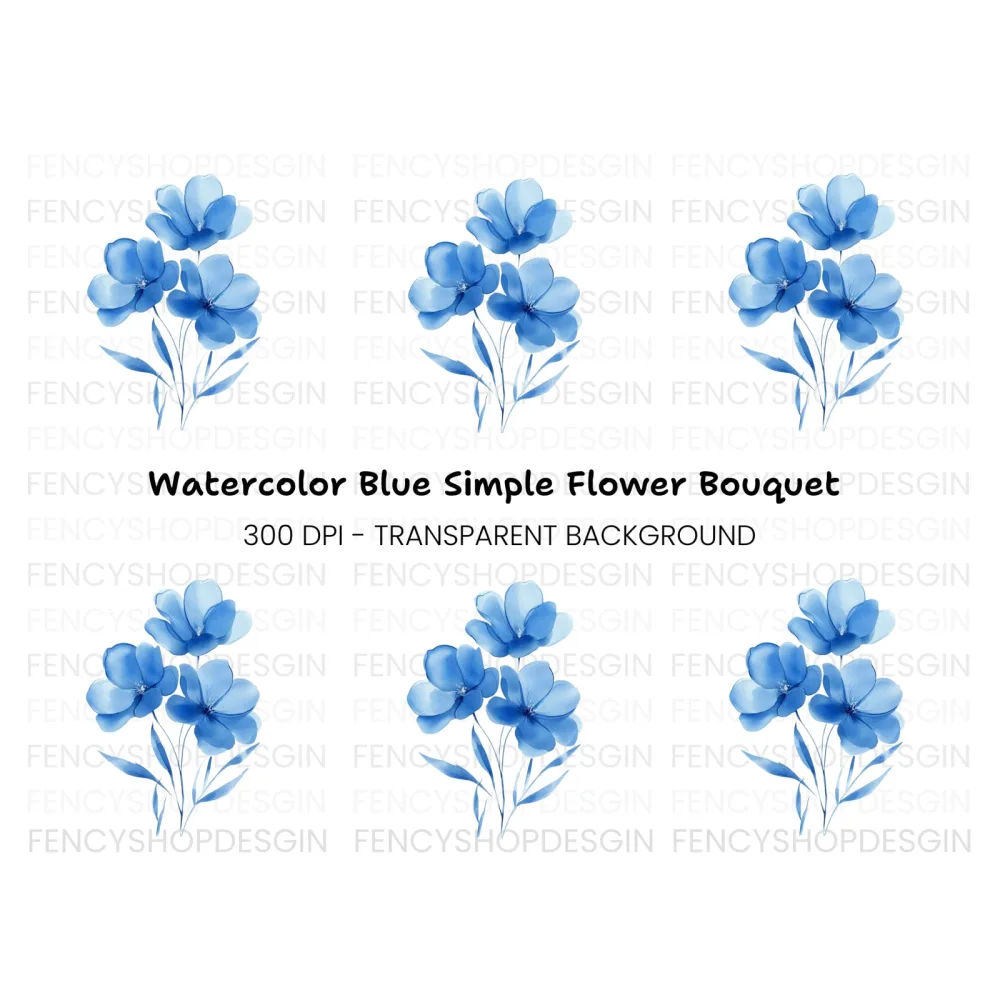 Elegant Blue Floral Clipart Bundle