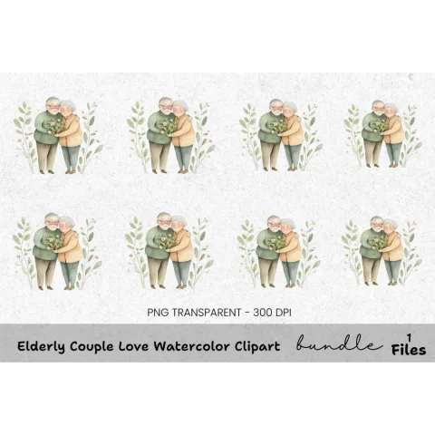 Elderly Couple Love Clipart Bundle