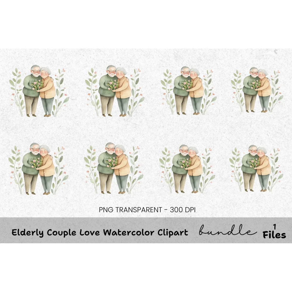 Elderly Couple Love Clipart Bundle
