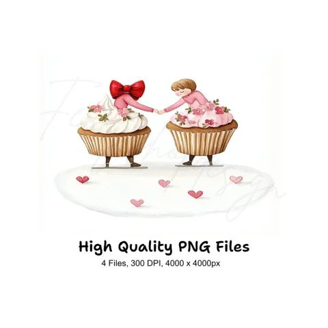 Valentine's Day Cupcake Couple Clipart Bundle