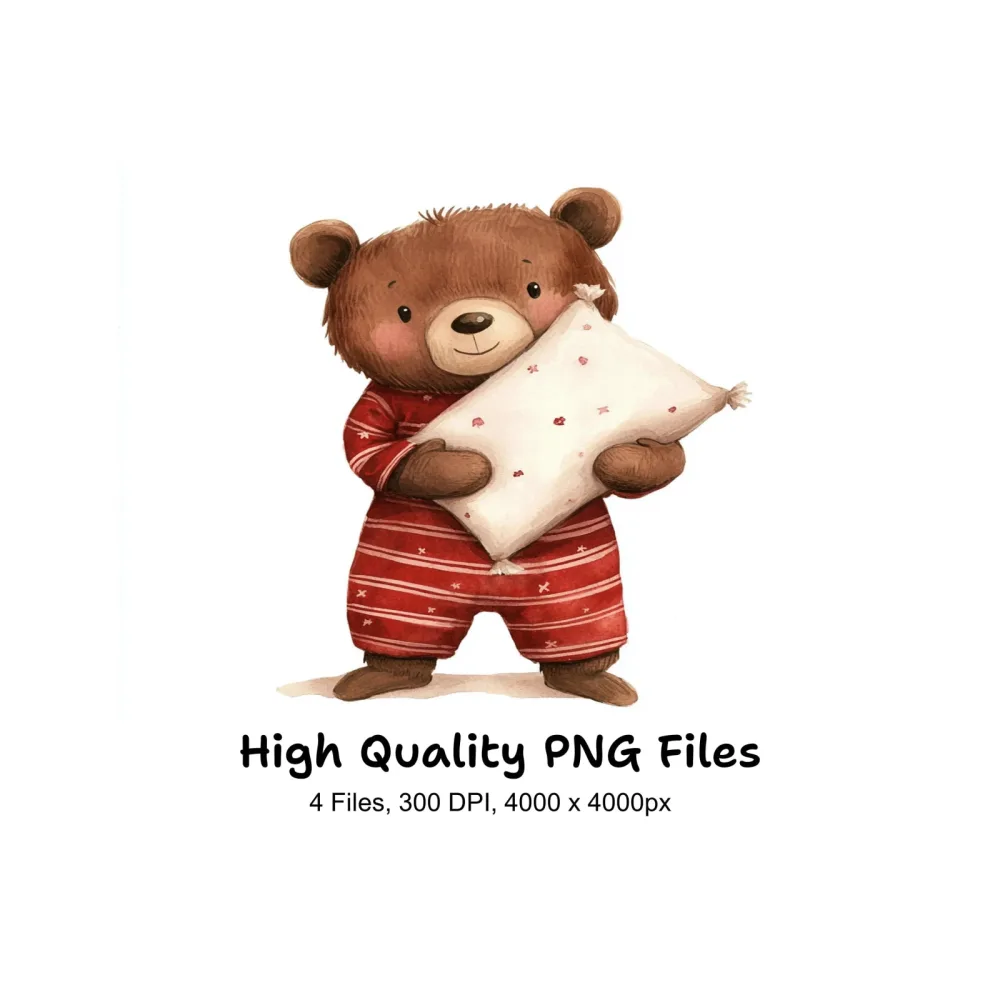 Pajama Teddy Bears with Pillows Clipart Bundle