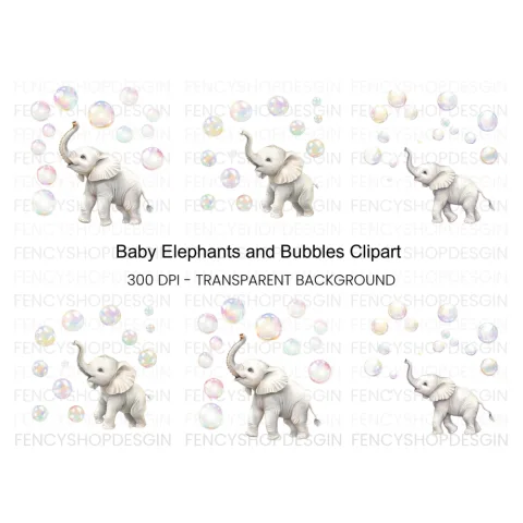 Playful Elephants and Bubbles Clipart Bundle