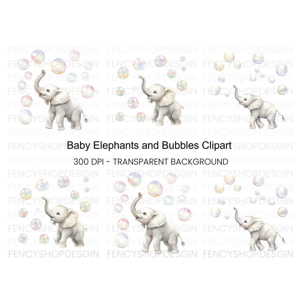 Playful Elephants and Bubbles Clipart Bundle